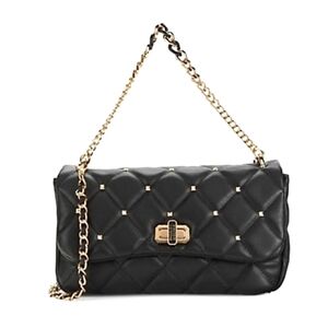 Badgley Mischka Black Diamond Quilt Studded Vegan Leather Crossbody Chain Straps